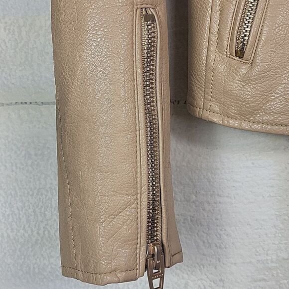 Blank NYC Tan faux Leather Moto Jacket Asymmetrical Zipper. Size S - Picture 2 of 8